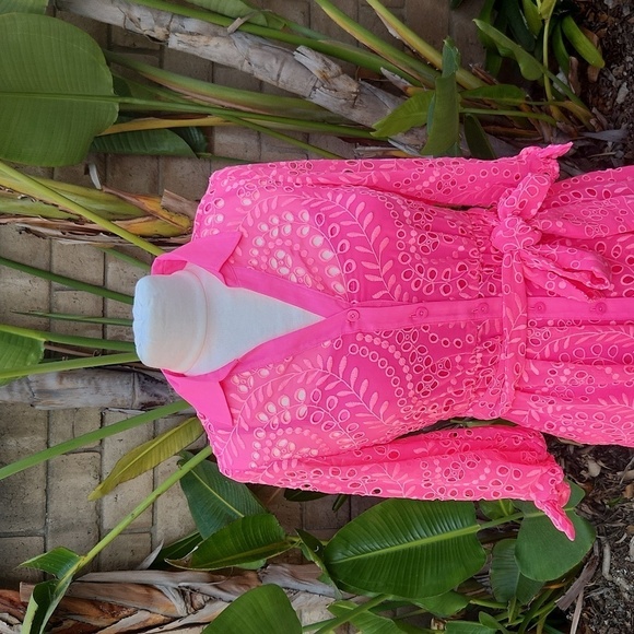 Lilly Pulitzer Amrita Maxi Shirt Dress Hot pink eyelet size 00 010634 - Picture 4 of 12
